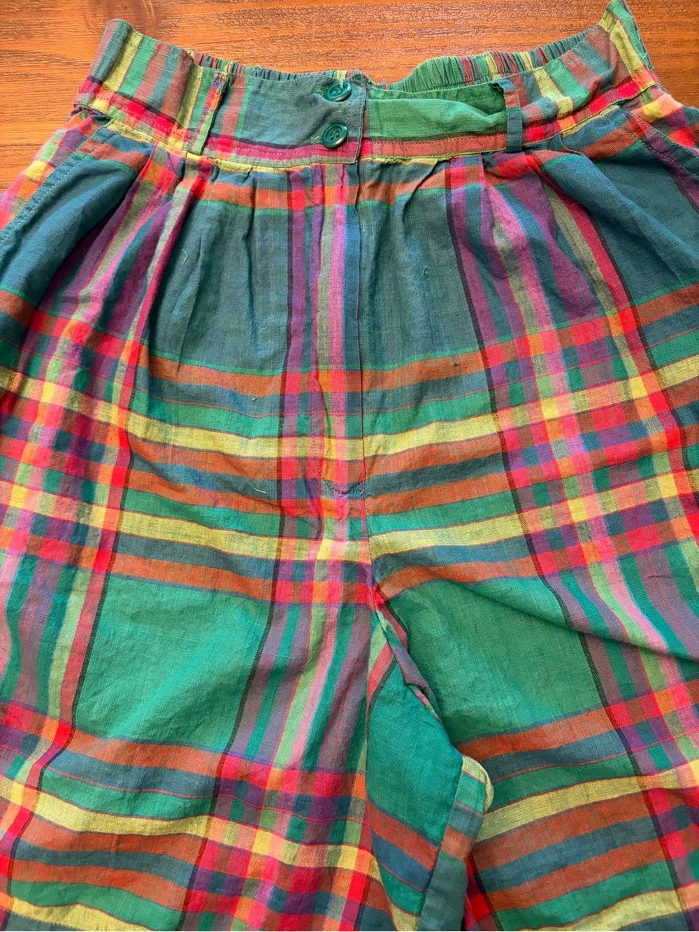Vintage 80s Tutti Frutti Madras Plaid High Waist Pleated Bermuda Shorts M - Picture 9 of 9